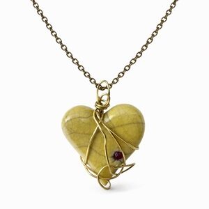 Boho Wire Wrapped Heart Necklace | Natural Stone Pendant | Gold Tone Chain